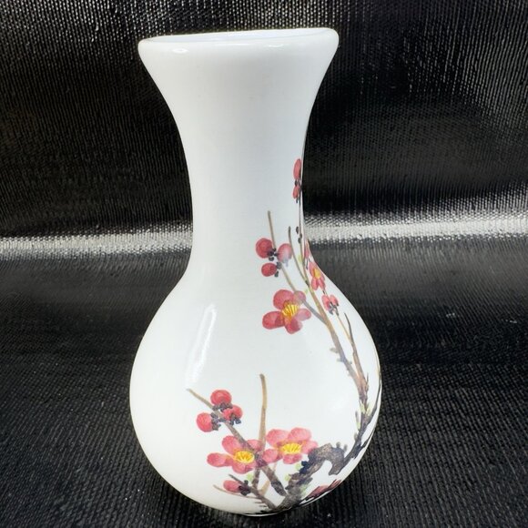 Vintage 1980s Pottery Vase Cherry Blossom Pattern Marked Heavy Stoneware Vase - Picture 11 of 11